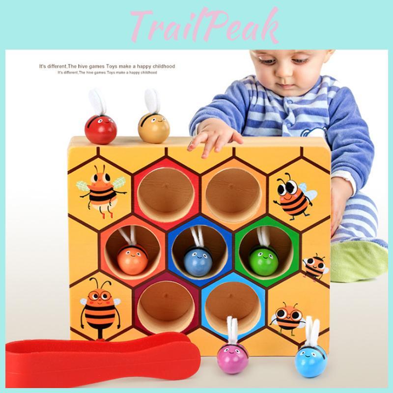 Exquisite Children's Preschool Wooden Bee Clip Out Montessori Educational Toy For Birthday Fun