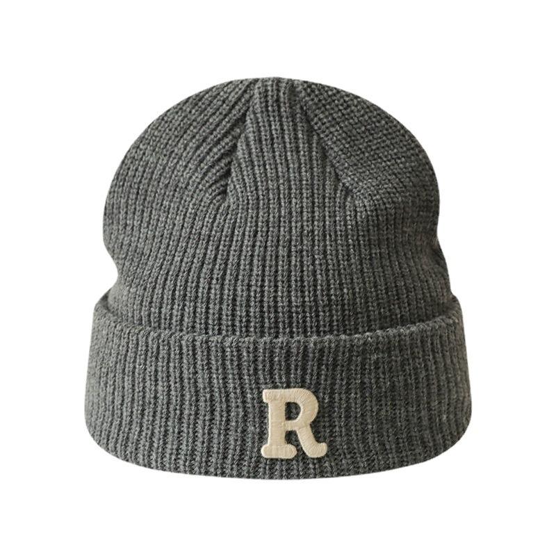 Autumn and Winter Letter R Standard Wool Hat, The Same for Men and Women, Simple and Versatile Knitted Hat, Cold-proof and Warm Cover, Cold Hat