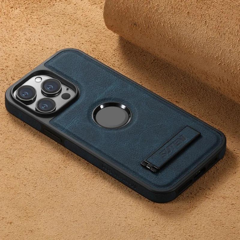 Leather Magnetic Clemence Holder Phone Case for IPhone 15 14 Plus 13 12 Pro Max WIth Kickstand Shockproof Protective Back Cover