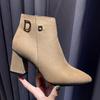 2023 Autumn Women's Suede Martin Boots with Side Zipper and Thick Heel - Trendy European and American Large Size