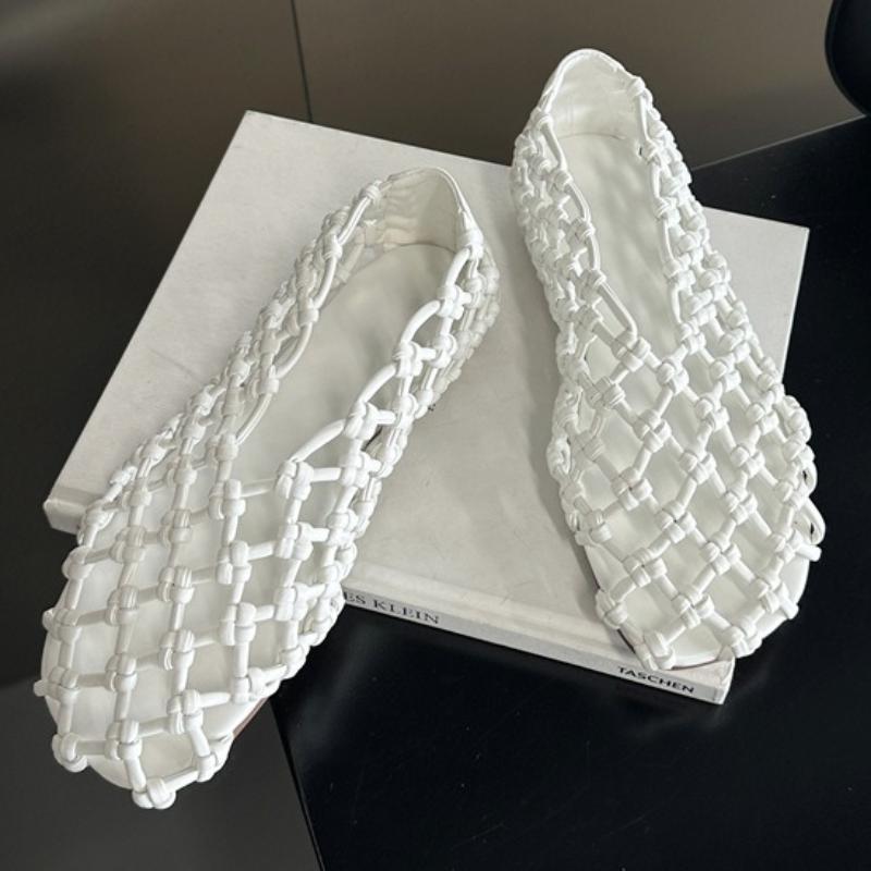 Fashion Fashion Mesh Weaving Hollow Flat Sandals Women Comfortable Breathable Round Toe Brand Designer Shoes Elegant Beach Casual Shoes