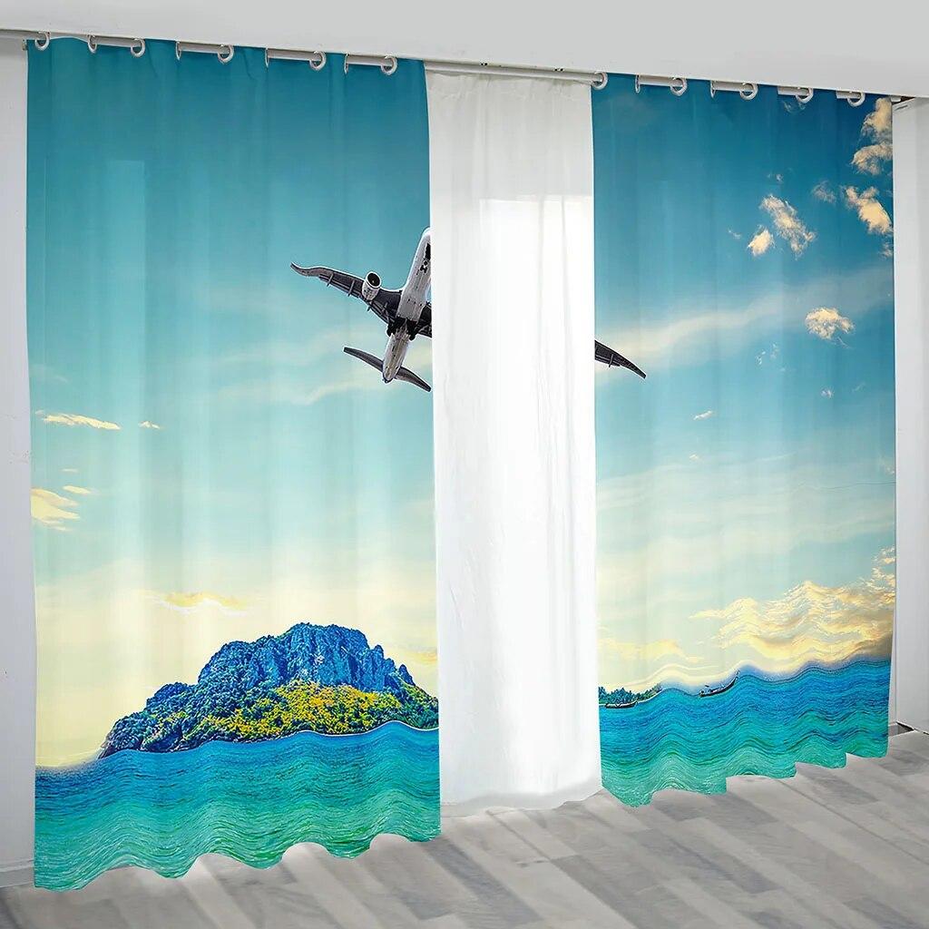 2 Panel Maledivian Seaside Coconut Tree Print Vorhang für Wohnzimmer vom Boden bis zur Decke Fenster Küche Schlafzimmer Jalousien Cortinas