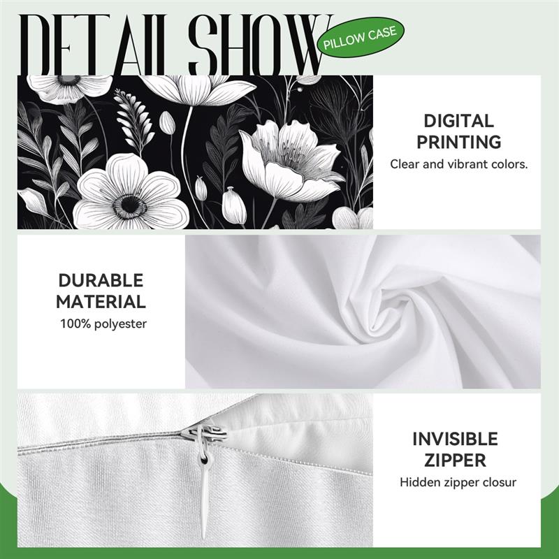 Black And White Sketch Flowers Cushion Cover Decorative Throw Pillowcase Plant Abstract Home Decor Sofa Bed Pillow Covers