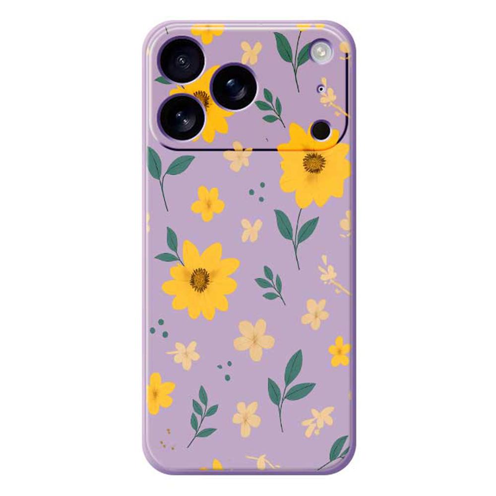 For iPhone 17 Pro Max Case Yellow Floral and Leaves Pattern Printing Straight Edge TPU Phone Back Cover