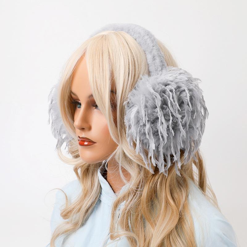 

Стильные складные наушники с перьевыми кисточками: Легкие, теплые однотонные наушники для защиты ушей на осень и зиму серый