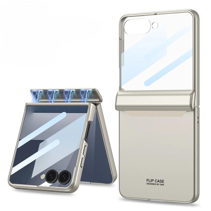 Magnetic Hard Cover for Samsung Galaxy Z Flip 7 FE 6 Flip7 Flip6 5G Phone Case with Tempered Film Hinge Protection