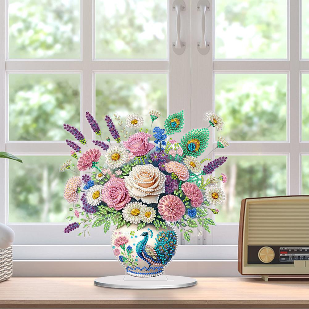 2D Flat Print Flower DIY 5D DIY Diamond Art Tabletop Decorations Diamond Painting Desktop Decorations Bedroom Table Decoration