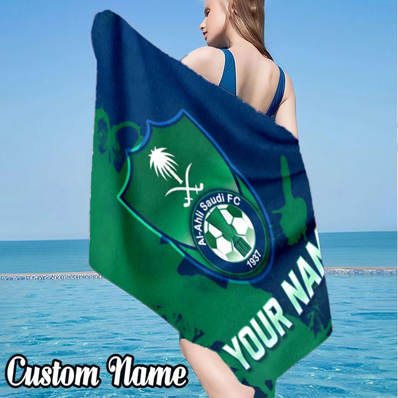 Custom Name Saudi football Beach Towel - Soft, Ultra-Absorbent Microfiber, Lightweight, Perfect for Beach, Parties, Travel, Camping