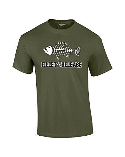 Fishing T-Shirt Fillet and Release Fish Bones Tee Funny Humorous Fisherman Fish S