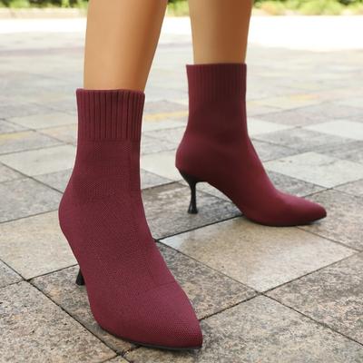 Mode Neue Frühling Herbst Damenstiefel Kurzer Stil High Heels Schuhe für Damen Gestrickte Stiefeletten Schwarz Socken Damen Absatzstiefel Weiblich