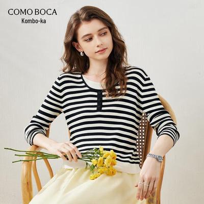 Women's Lyocell Stripe Faux Two-piece Long Sleeve Knit Top