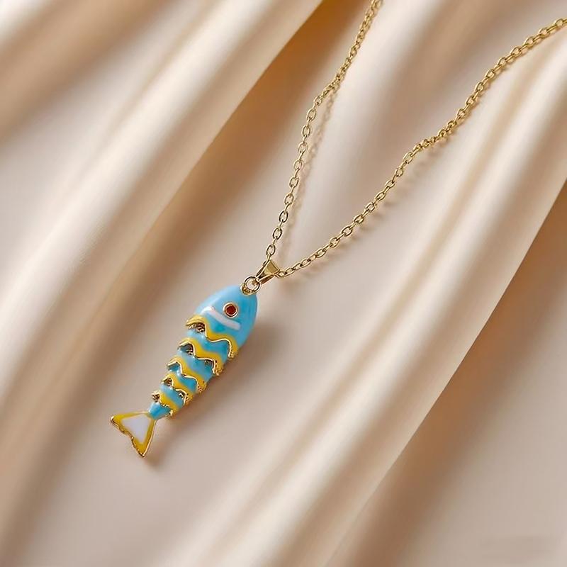 Ocean Series Colorful Fish Pendant Texture Necklace for Women Luxury Adjustable Necklace Cute Seaside Party Spicy Girl Accessory синий