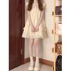 Lace Small Flying Sleeves Beige Dress Women's Summer Sweet and Thin Small Short Skirt Doll Skirt