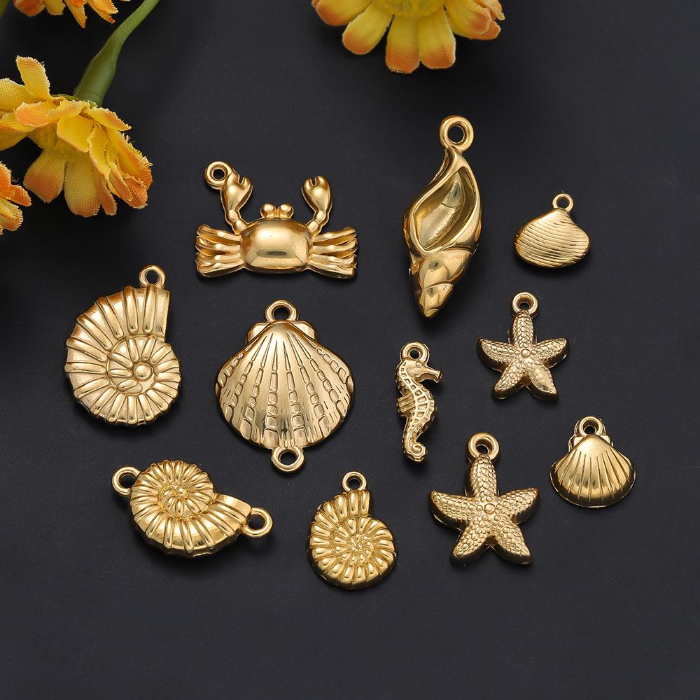 2Pcs Stainless Steel Ocean Theme Shell Starfish Turtle Conch Charms for DIY Handmade Earring Necklace Bracelet Jewelry Making