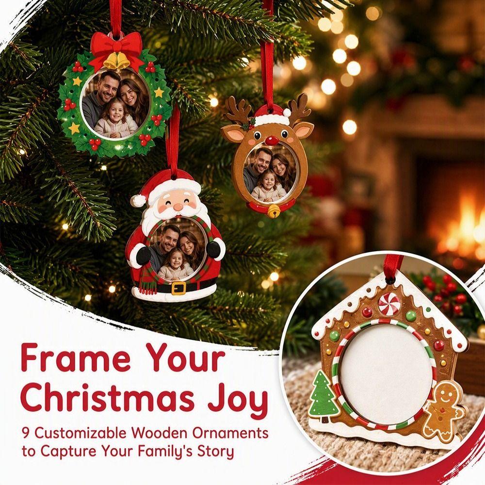 Flat Design Christmas Photo Frame Hanging Rope Xmas Tree Decoration  For Wall
