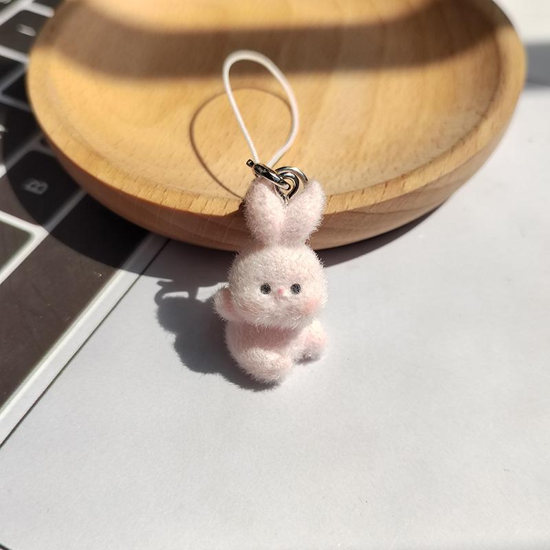 Resin Fluffy Cute Abashed Rabbit Keychains Phone Lanyard For Friend Gift Lovely Bunny Animal Pet Pendant Bag Earphone Case Chain
