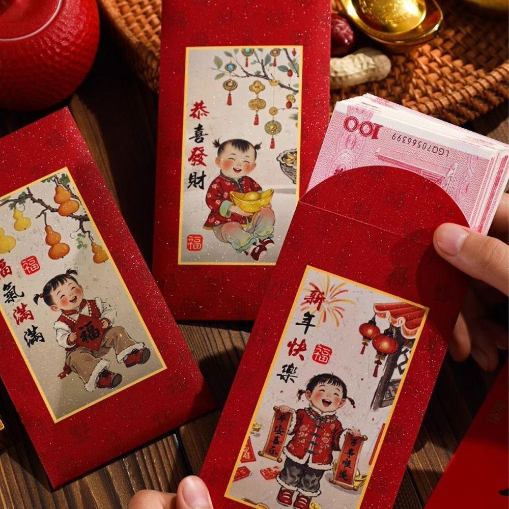 6pcs Traditional New Year Red Envelopes Cartoon Gifts Packing Bags  Wedding Birthday