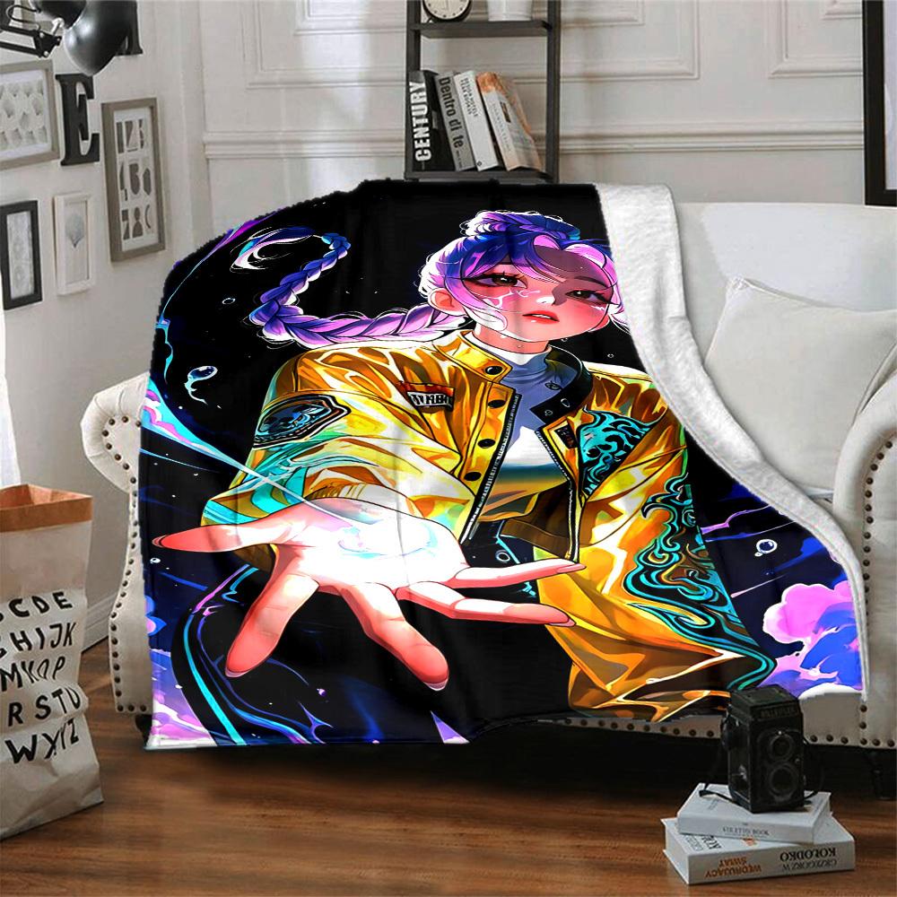 1pc KPop Demon Hunters Soft & Warm Flannel Blanket, Multi-Purpose Throw Blanket for Couch, Sofa, Office, Bed, Camping, Travel