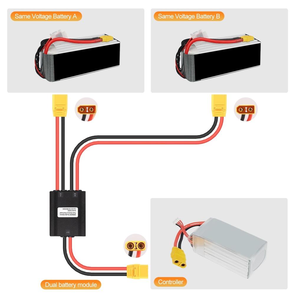 12V-72V 50A Ebike Double Battery Parallel Module Connection Adapter Designed for Battery Pack Connection and Balanced Discharge