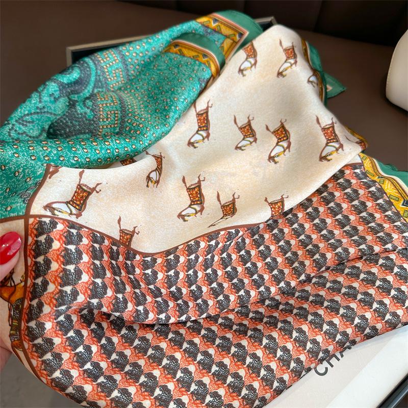European and American style horse printing scarf simulation silk 71 color matching small square scarf spring and autumn versatile scarf tied hair deco
