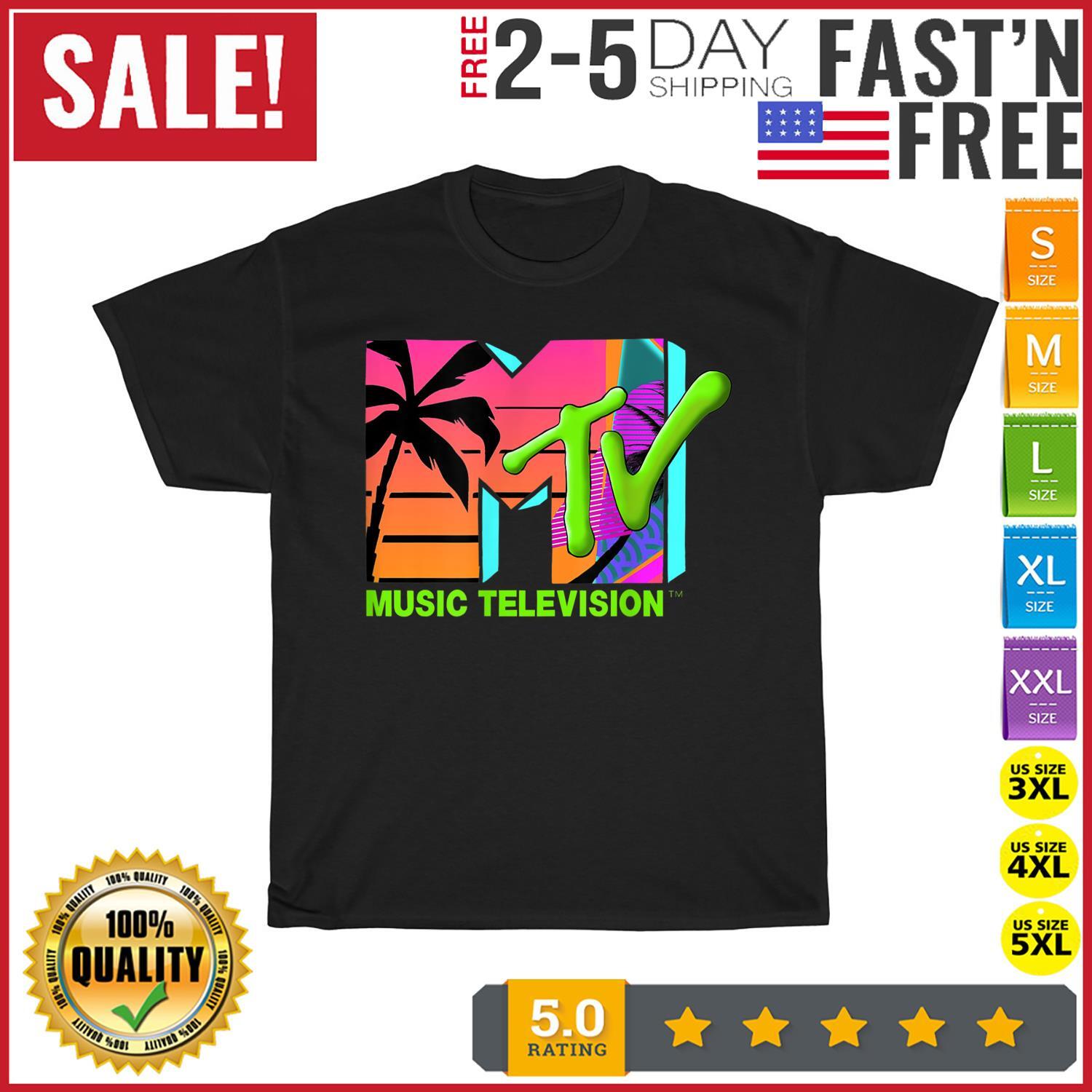 The official MTV Logo with retro palms in paradise Vintage T Shirt Mens Womens Tees Top Men Women Kid S