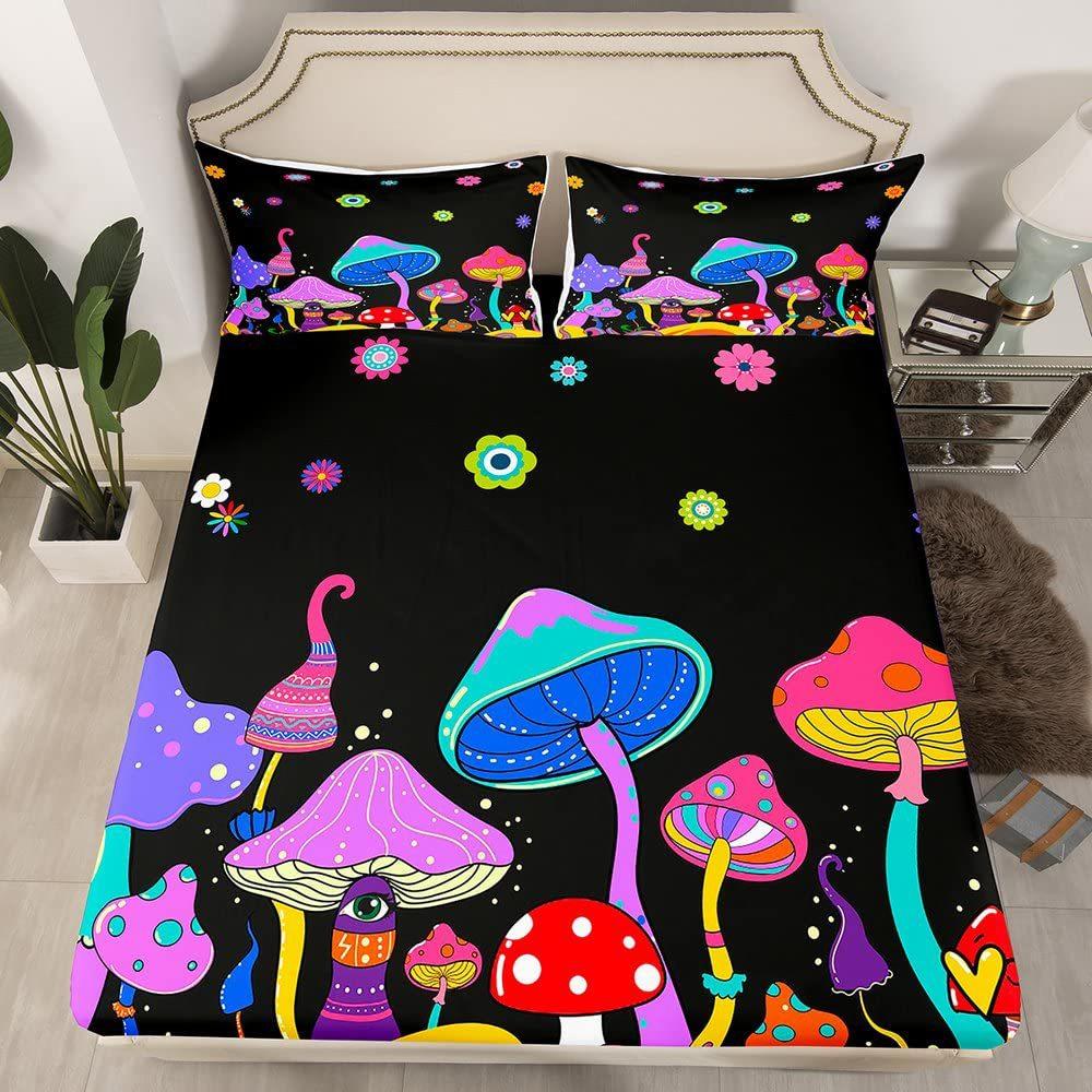 Mushroom Pattern Bed Hat Three-Piece Digital Printing Bed Hat Bedding Set Adult Children