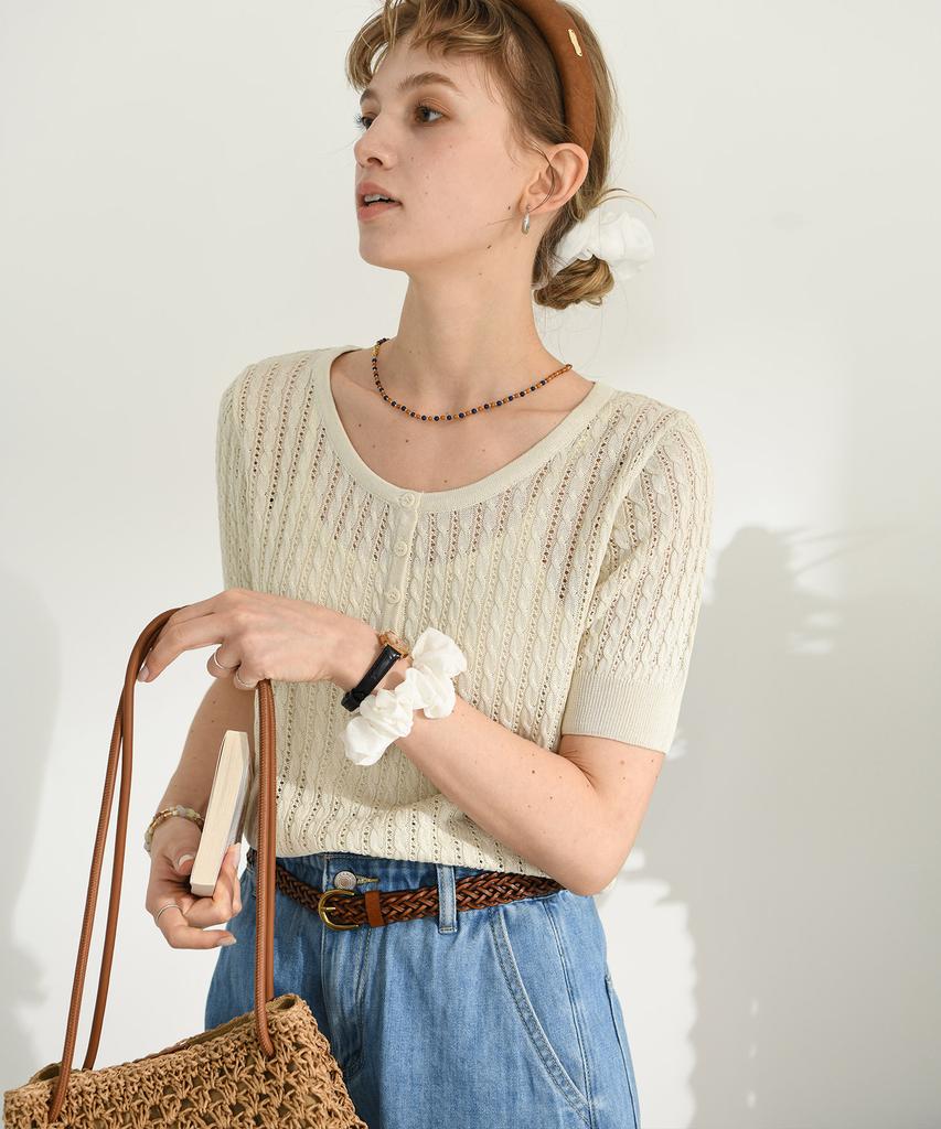 PIGMENT Summer Double Cable Knit Round Neck Knit (Pbe05M-Nsww004)