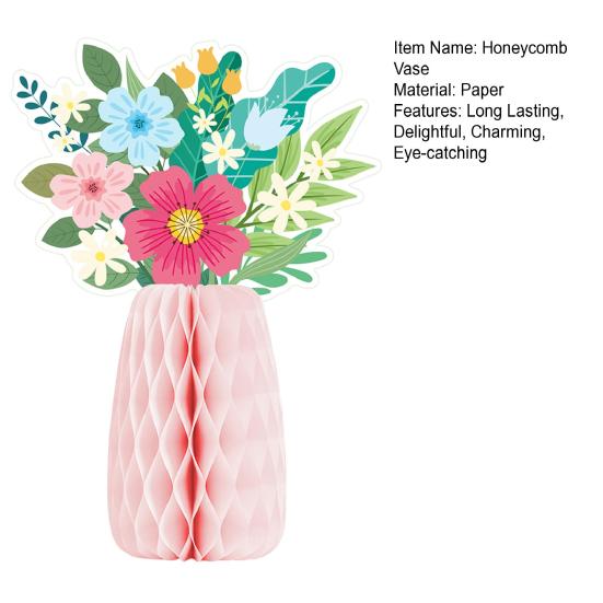 Wildflower Honeycomb Table Centerpiece 3D Floral Paper Vase with Bouquet Print Card for Spring Wedding Birthday Party Supplies