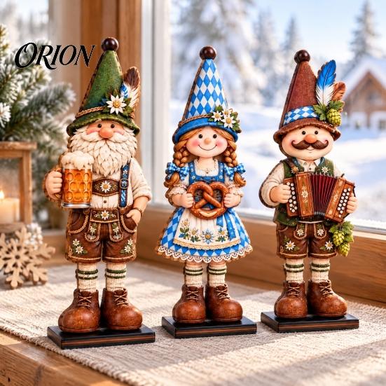 German Heritage Home Decor 3Pcs/Set Oktoberfest Table Centerpieces, 2D Bavarian Costume Figure Ornaments, Pretzel Beer Unique Holiday Keepsake