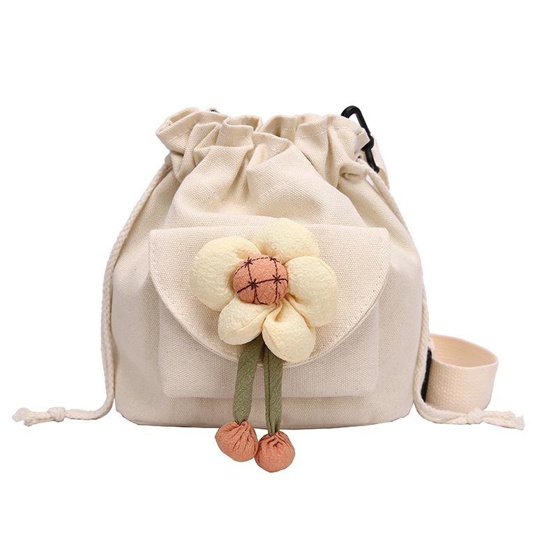 Cute Girl Crossbody Bag Casual Shoulder Bag Women Japanese Minimalist Drawstring Bucket Bag New Floral Design