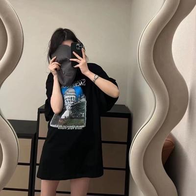 Short-sleeved T-shirt Half Skirt Loose and Versatile Casual Printed Top for Spring and Summer