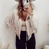Women's Long Sleeve Slim Fit Short Coat Tassel Trim Casual Solid Color Jacket