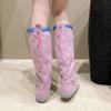 Women's Winter Long Boots Violet Long Tube Boots Women Shoes Retro Style Round Toe Versatile with Plush High Tube Knight Boots