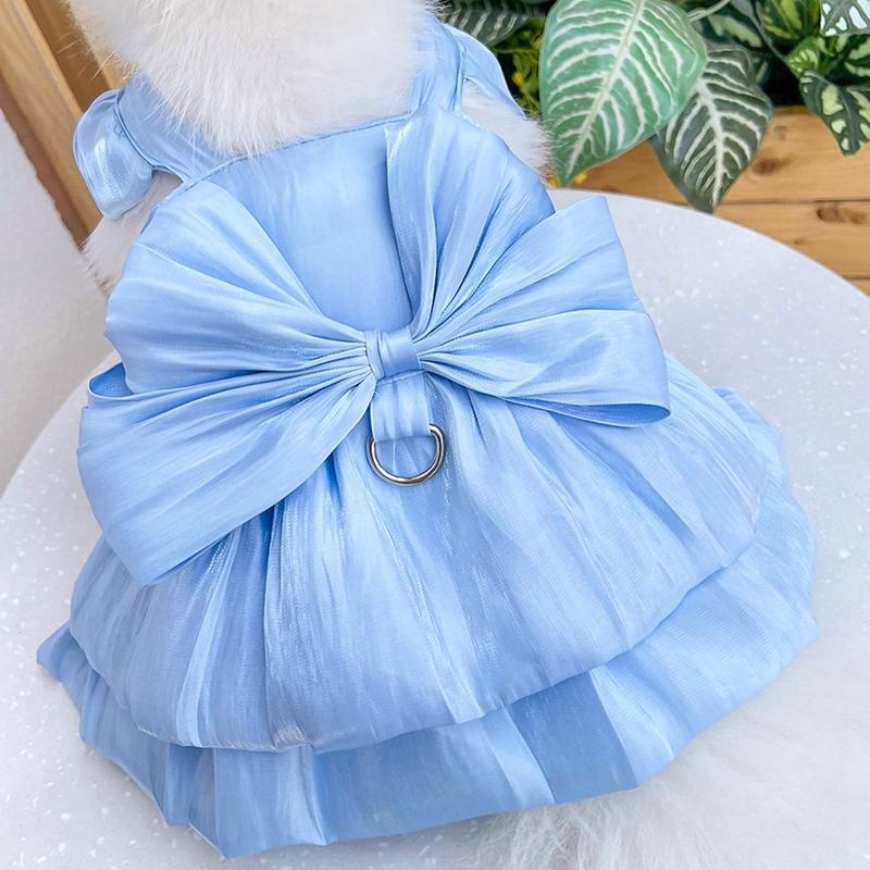 Pet Dog Gown Wedding Dress Solid Color Bow Dress