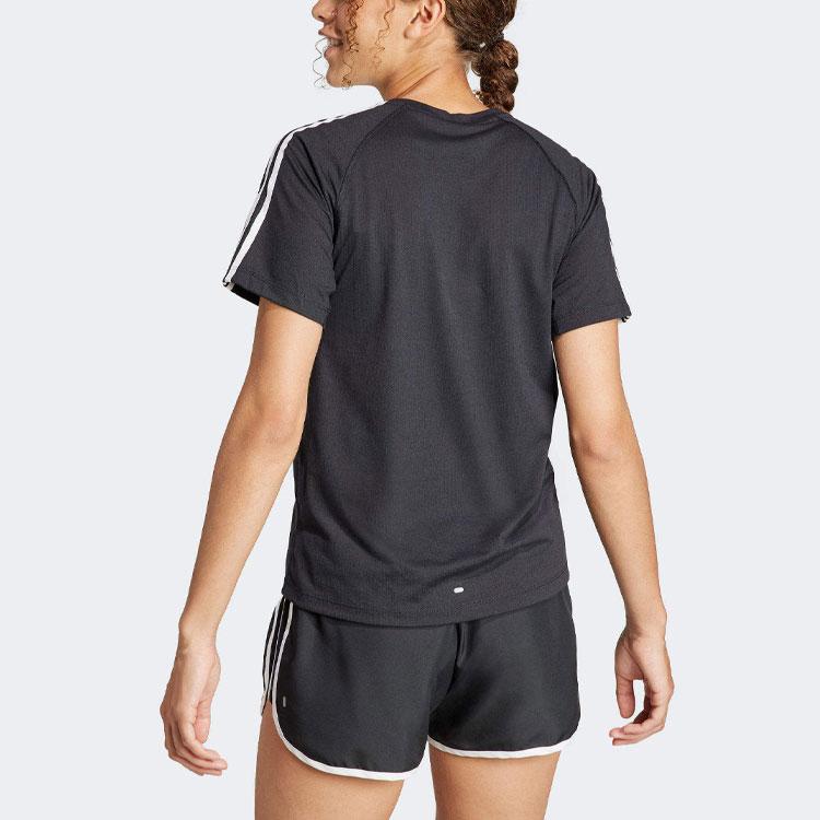 Adidas Three Stripe Color Block Reflective Sports Crew Neck Short Sleeve T-Shirt Women Tops Black IQ3875