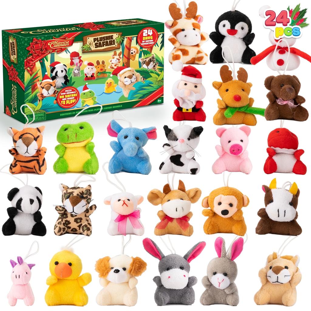 JOYFY Christmas Advent Calendar 24 Days Countdown Advent Calendar with 24 Stuffed Animals for Kids Girls Party Favors