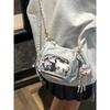 JIAERDI Drawstring Ripple Ita Bag Women Basic Anime Transparent Shoulder Bag Ladies Daily Casual Compact Bucket Crossbody Purse