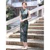 New Chinese retro green printed sleeveless temperament dress improved cheongsam waist wrap hip dress 1011 summer