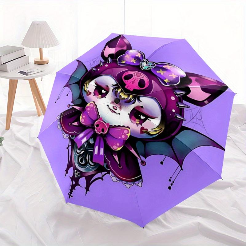 1pc Kuromi Bat Automatic Open/CloseUmbrella-CuteUmbrella with Cute Design, Portable 3-Fold Compact Umbrella for Men & Women, Valentine's Day Mother's