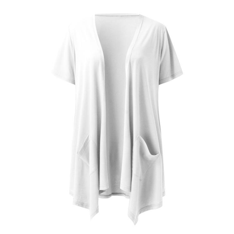 2023 Fashion Women Short Sleeve Cardigan Solid Color European American Style