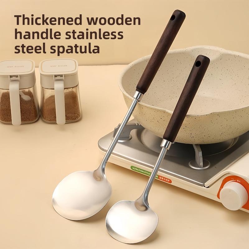 Wood-handled Stainless Steel Mushroom Tongs, Size for Home Kitchen, Long Handle, Anti-slip, Pot and Frying Pan, Iron Tongs, for Cooking, Non-stick Pan