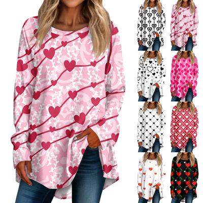 Dam Casual Plus Size Långärmad Rund Tryckt T-shirt Topp Pullover