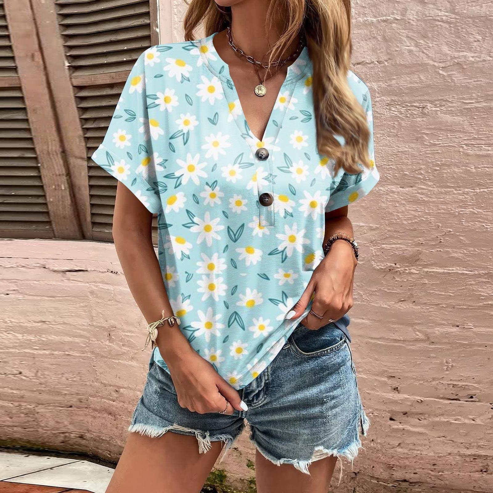 Модные женские свободные летние простые повседневные топы с V-образным вырезом — фото 8