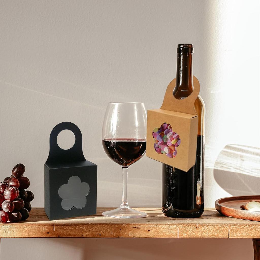 25Pcs Kraft Paper Wine Bottle Box with Window Handles Hanging Foldable Gift Wine Boxes for Decoration Bottle Hanger Favor Box Mini Charcuterie Boxes