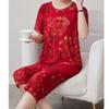 Stylish Ice Silk Two-Piece Summer Set for Middle-Aged Women: Loose, Casual Short Sleeve Suit