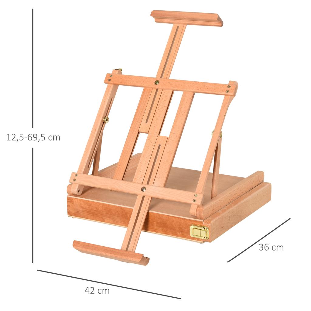 Foldable Studio Easel Angle & Height Adjustable Beechwood Painting and Display Easel, Portable Sturdy Table Desktop Holder Stand with Drawer