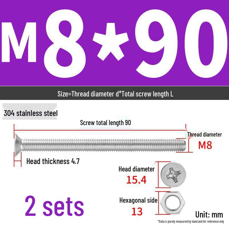 304 Stainless Steel Extra Long Phillips Flat Head Screws and Nuts Set (2M, 3M, 4M)