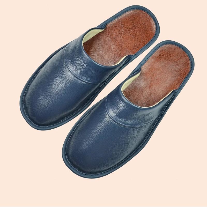 

Роскошные мужские домашние тапочки из коровьего спилка ручной работы, весенние мягкие удобные черные коричневые спальные домашние туфли на плоской подошве для мужчин 44-45 синий