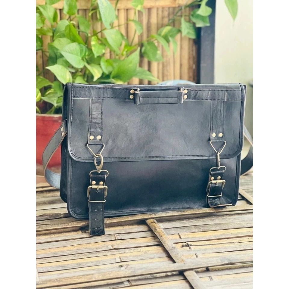 Luxury Leather Satchel Men's Handmade Laptop Messenger Briefcase