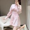 2024 Women's Summer Long Sleeve Shirt Dress with Turn-Down Collar and Waist Tie